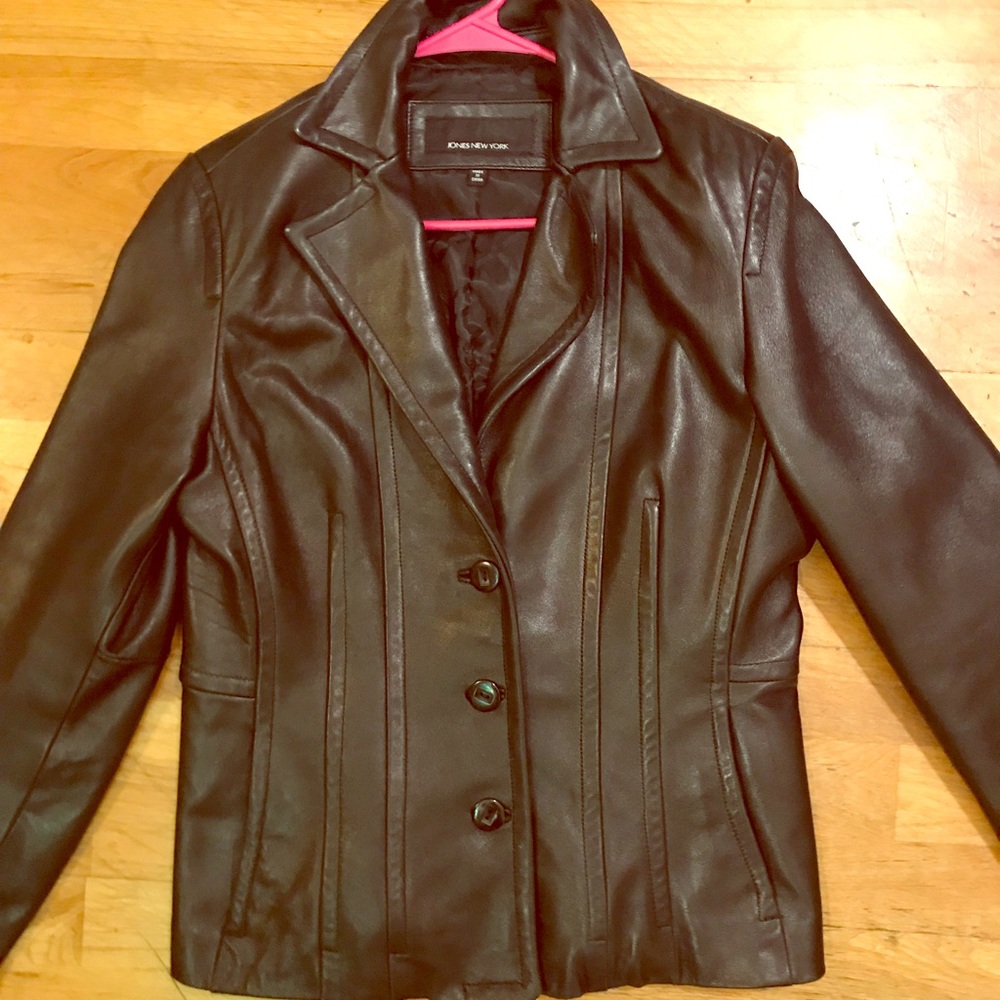 Jones New York Genuine Leather Jacket in Black